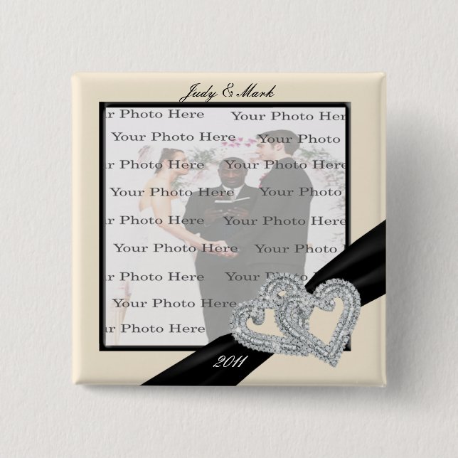 Knappen elegant Diamond Black Ribbon Square Knapp (Framsida)