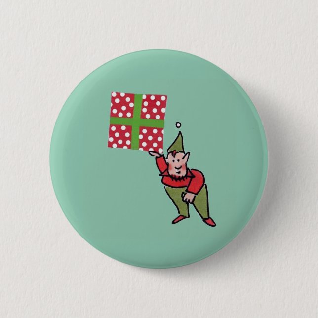 Knappen Elf med Polka Dot Gift round Knapp (Framsida)