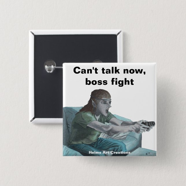 Knappen Elf Video Gamer Chef Fight Fantasy Art Knapp (Framsida & baksida)