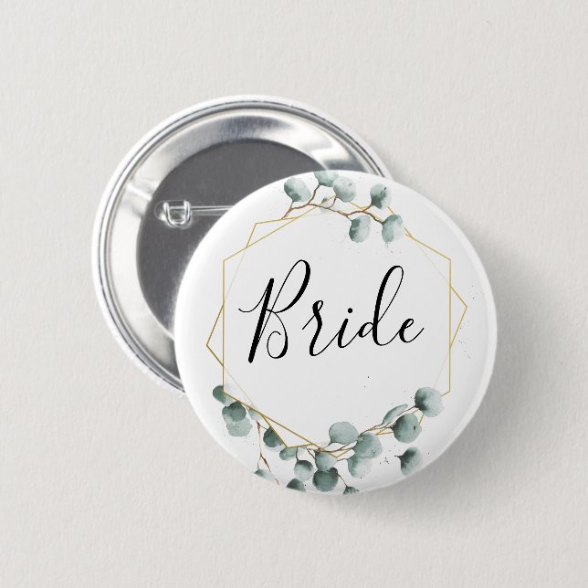 Knappen Eucalyptus Greenery Brudens sida - Bride Knapp (Framsida & baksida)