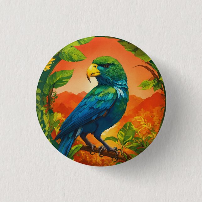Knappen exklusiv Parrot Design Round - Vibrant Tro Knapp (Framsida)