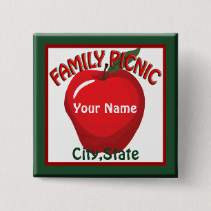 Knappen Family Picnic Apple Namn bricka Knapp