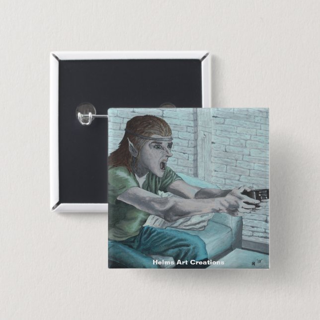 Knappen Fantasy Art i Elf Video Game Player Knapp (Framsida & baksida)