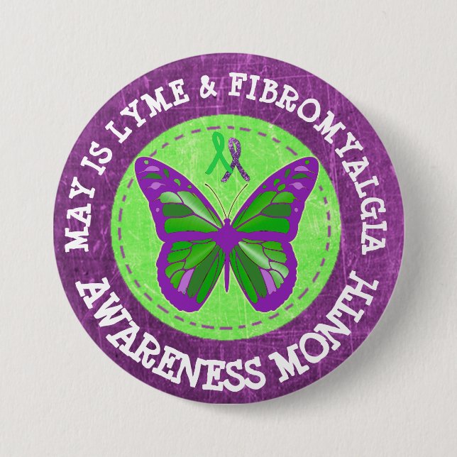 Knappen "Fibromyalgia & Lyme Awareness Month Ribbo Knapp (Framsida)
