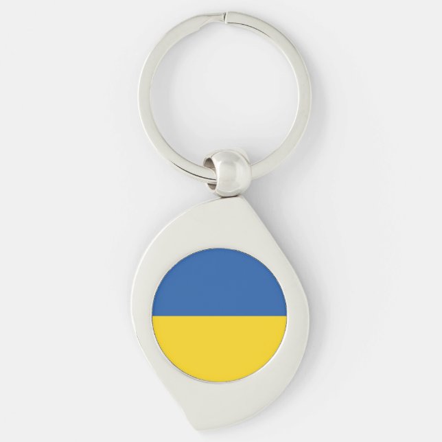 Knappen flagga i Ukraina Swirl Silverfärgad Nyckelring (Framsidan)