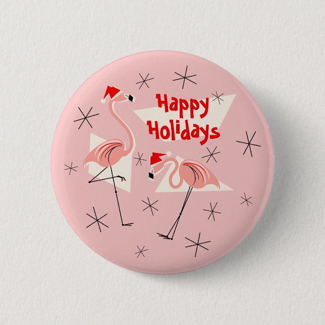 Knappen Flamingo Santas Rosa Glad helg runda Knapp (Framsida)
