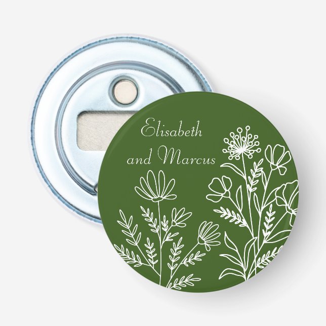 Knappen flaska för oliv grönt bröllop flasköppnare (Framsidan)