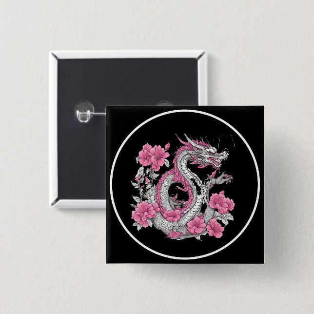 Knappen Flower Dragon Knapp (Framsida & baksida)