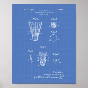 Knappen för badminton 1927 Patent Art Blueprint Poster
