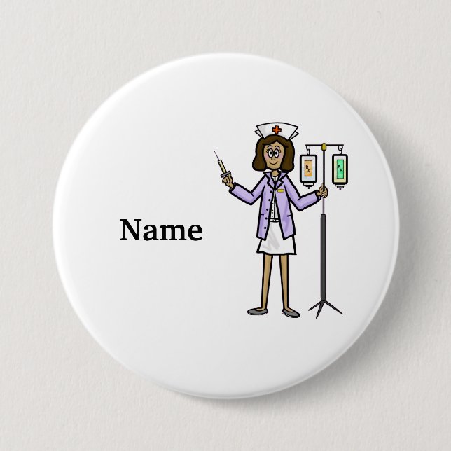 Knappen för kvinnlig sjuksköterska med IV påsar oc Knapp (Framsida)