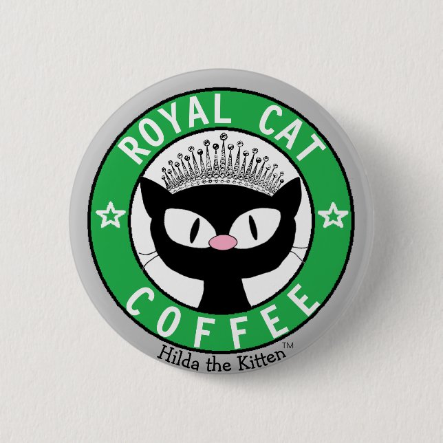 Knappen för svart katt av royal CAT COFFEE-katter Knapp (Framsida)