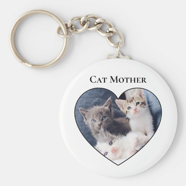 Knappen Foto Inside Heart Shape Cat Mors dag Nyckelring (Framsidan)