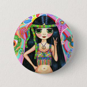 Knappen fredstecken Hippie Girl Knapp
