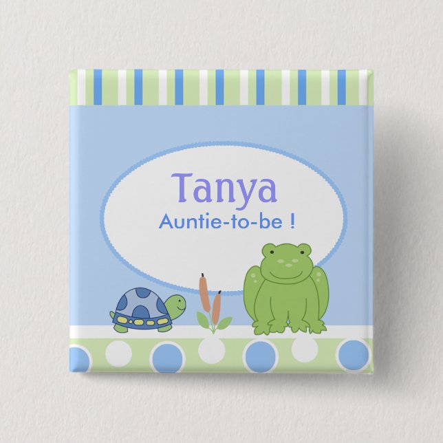 Knappen Friendly Frog & Turtle Baby Shower Namn br Knapp (Framsida)