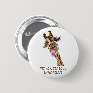 Knappen Funny Giraffe Tunga Out Playful Button Knapp