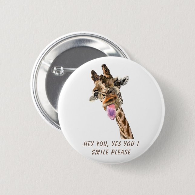 Knappen Funny Giraffe Tunga Out Playful Button Knapp (Framsida & baksida)