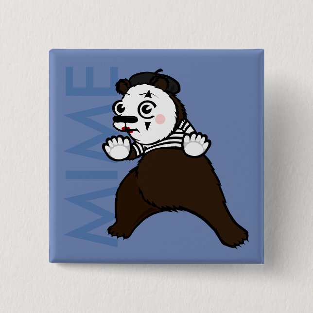 KNAPPEN FUNNY GRIZZLY BEAR MIME SQUARE PIN BAK KNAPP (Framsida)