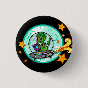 KNAPPEN FUNNY TECKNAD DISCO ALIEN ROUND KNAPP