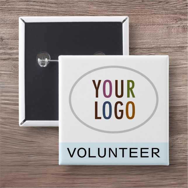 Knappen Fyrkant med ljusblå färgstift, Logotyp, fy Knapp (MISOOK Volunteer Square Button with Logo)