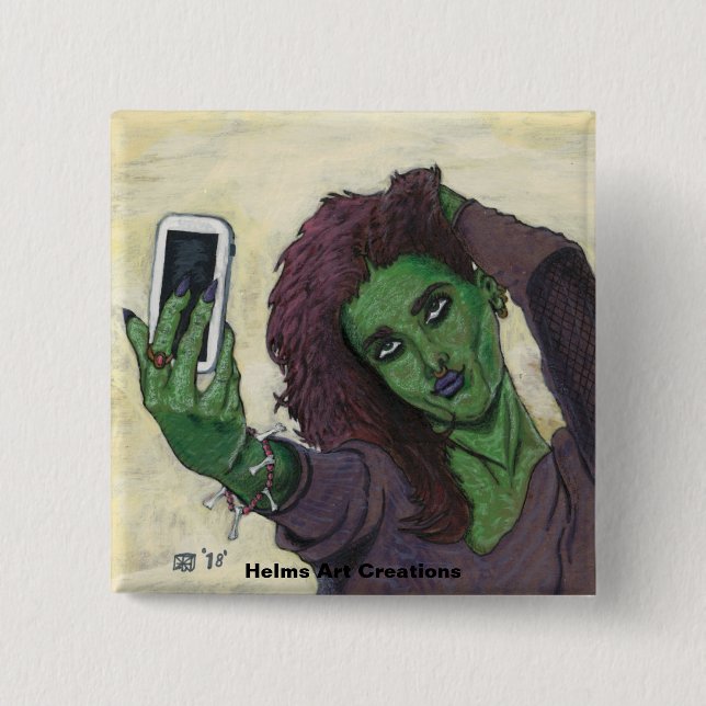 Knappen Goblin Girl Cell Mobil Selfie Fantasy Art Knapp (Framsida)