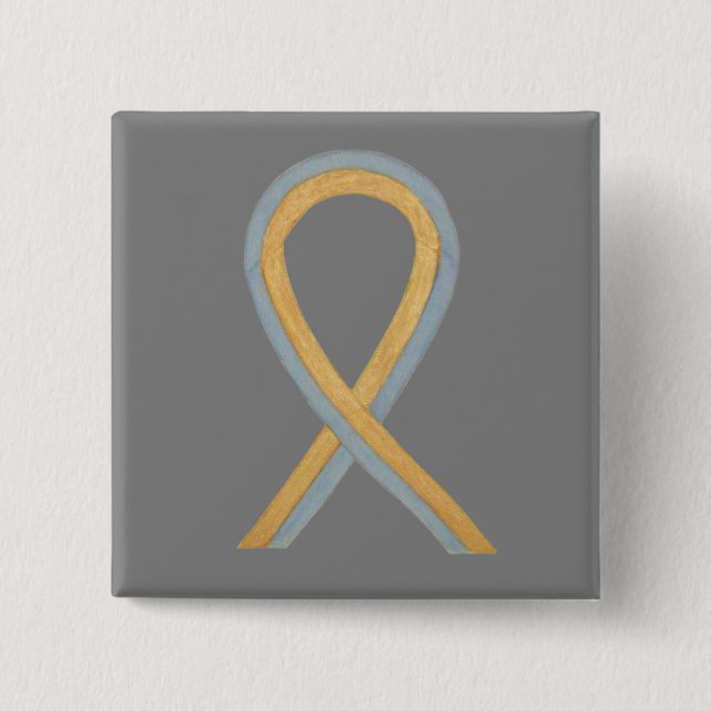 Knappen grått och Guld Ribbon Anpassningsbar Stift Knapp (Framsida)