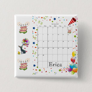 Knappen Grattis på födelsedagen Calendar Februari Knapp