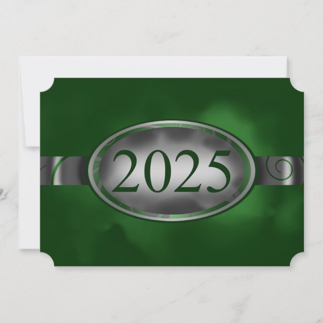 Knappen grönt och Silver Blommigt 2025-kort Inbjudningar (Framsida)