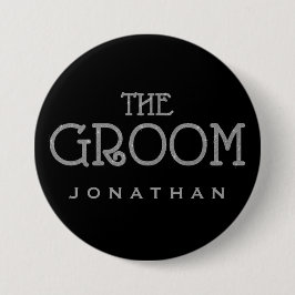Knappen Groom Silver Faux Glitter Namn bricka Knapp
