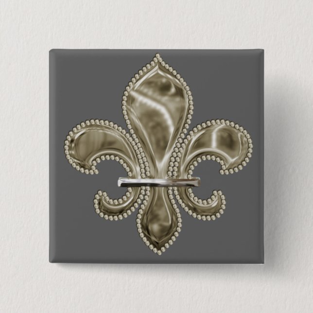 Knappen guld Fleur de Lys Square Knapp (Framsida)