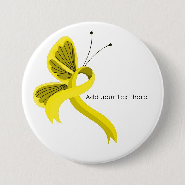 Knappen gult Awareness Ribbon Butterfly Knapp (Framsida)