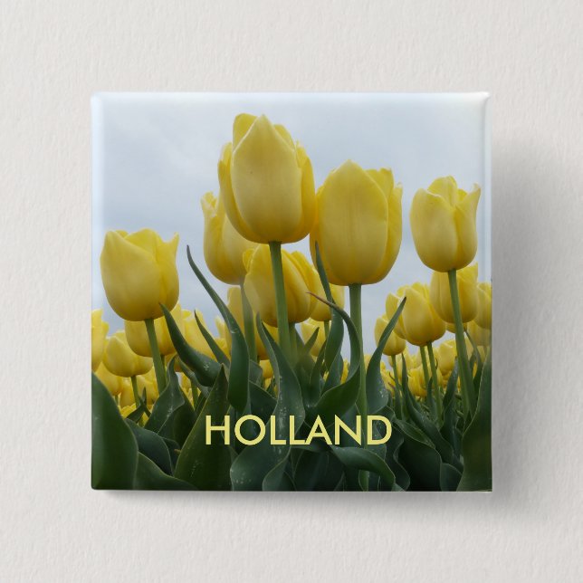 Knappen gult Tulips Holland Square Knapp (Framsida)