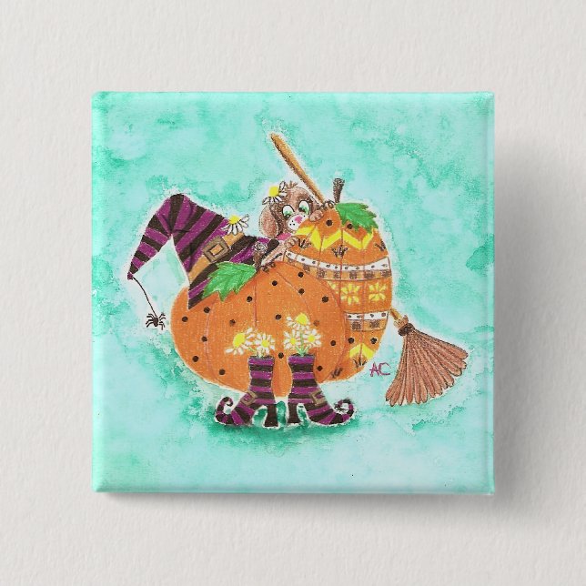 Knappen Halloween-grönt Knapp (Framsida)