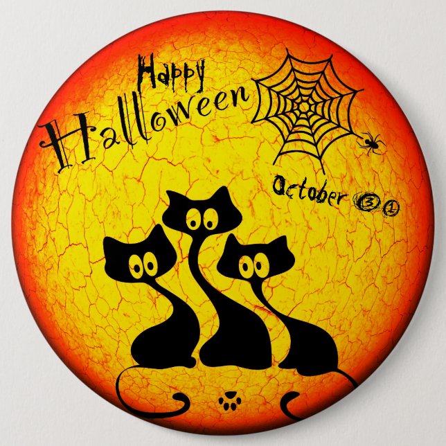 Knappen Happy halloween Cats Round Knapp (Framsida)