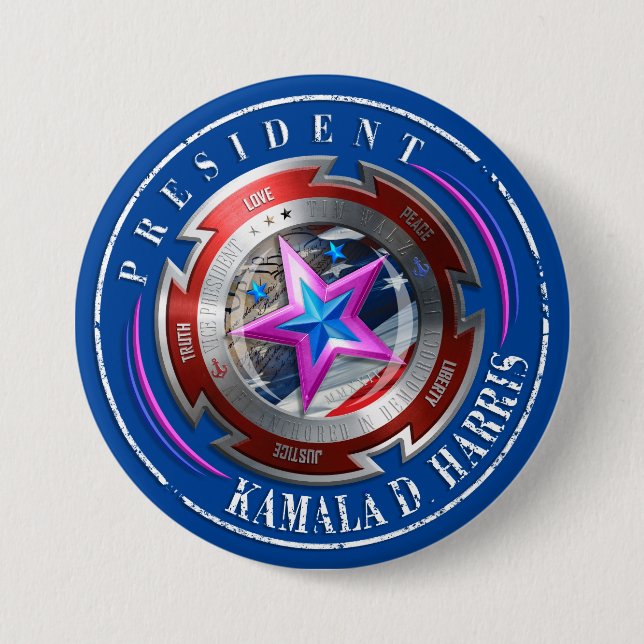 Knappen Harris-Walz Frimärke Shield Knapp (Framsida)
