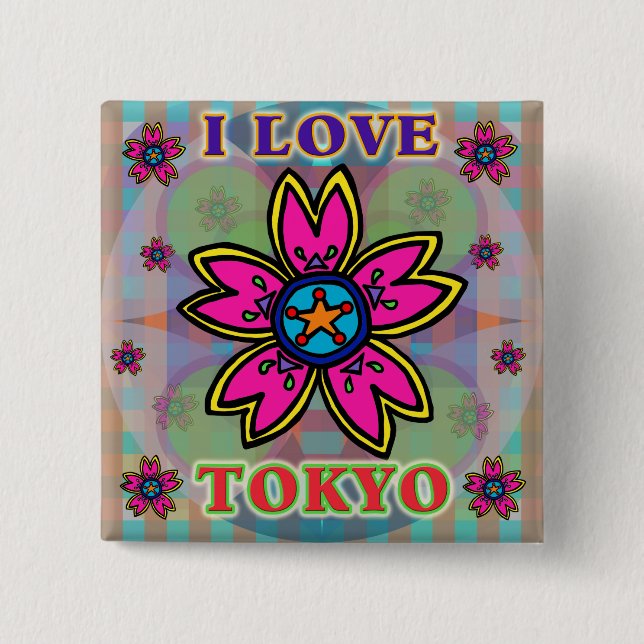 Knappen "I KÄRLEK TOKYO" Blommor Knapp (Framsida)