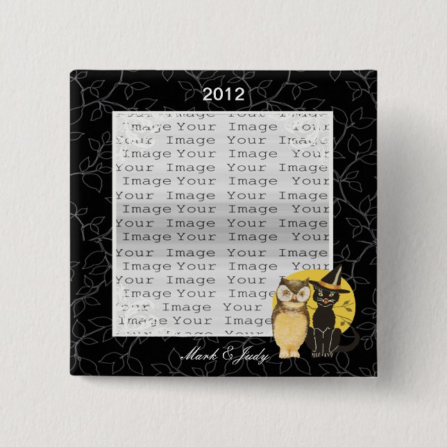 Knappen Kat & Uggla Halloween Bröllop Knapp (Framsida)