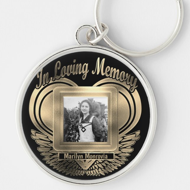Knappen lägg till bild Anpassningsbar Memorial Hea Rund Silverfärgad Nyckelring (Framsidan)