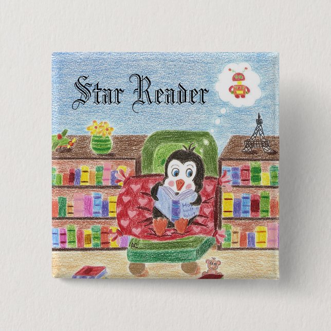 Knappen Läsa penguin-belöning Knapp (Framsida)