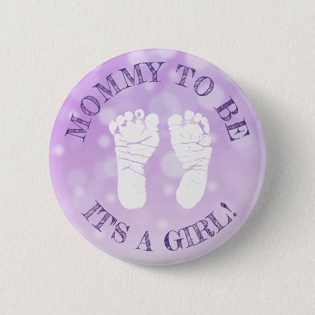 Knappen Lavender Lila Footprint Girl Baby Shower Knapp (Framsida)