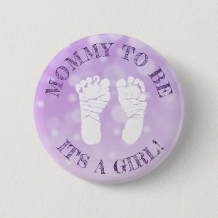 Knappen Lavender Lila Footprint Girl Baby Shower Knapp