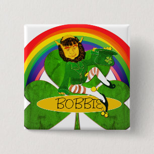 Knappen Leprechaun Shamrock Namn Knapp