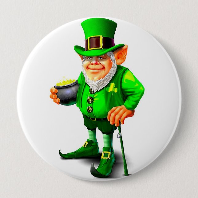 Knappen LEPRECHAUN WITH POT OF GULD Knapp (Framsida)