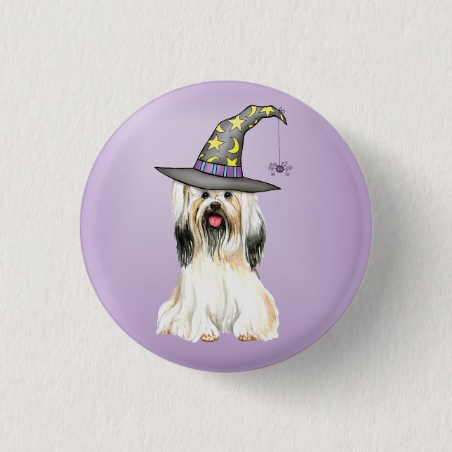 Knappen Lhasa Apso Witch Pinback Knapp (Framsida)