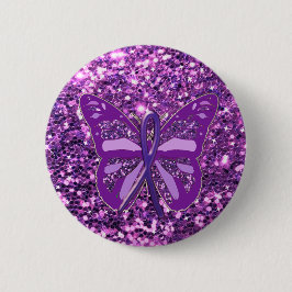 Knappen lila Faux Glitter Butterfly Awareness Knapp