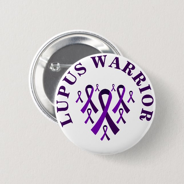 Knappen Lupus Warrior Lila Awareness Ribbon Knapp (Framsida & baksida)