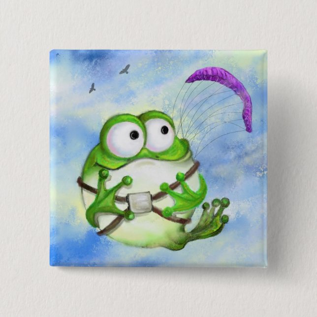 Knappen lycklig Funny Frog Paraglider Knapp (Framsida)