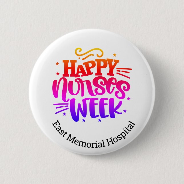 Knappen Lycklig Nurse Week Hospital Namn Pinback Knapp (Framsida)