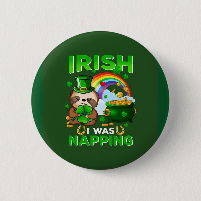 Knappen lycklig St. Patrick's Day Sloth Knapp (Framsida)