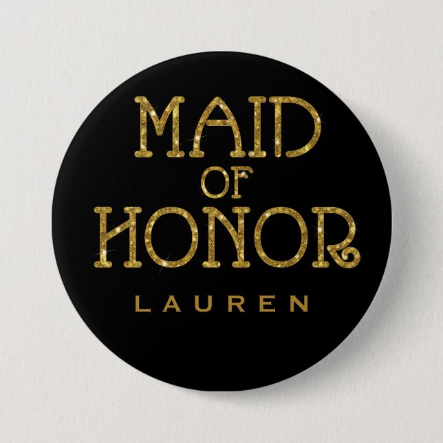 Knappen maid of honor Guld Faux Glitter Namn brick Knapp (Framsida)