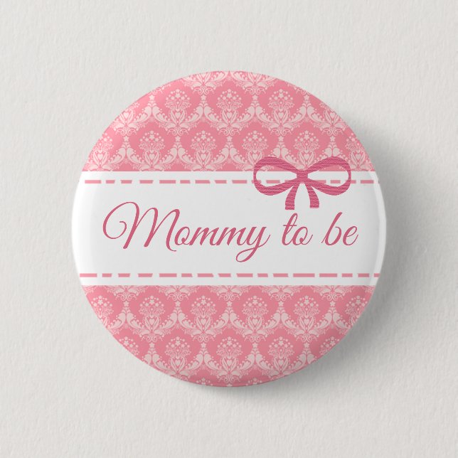 Knappen mamma som ska vara Rosa Bow Baby Shower Knapp (Framsida)